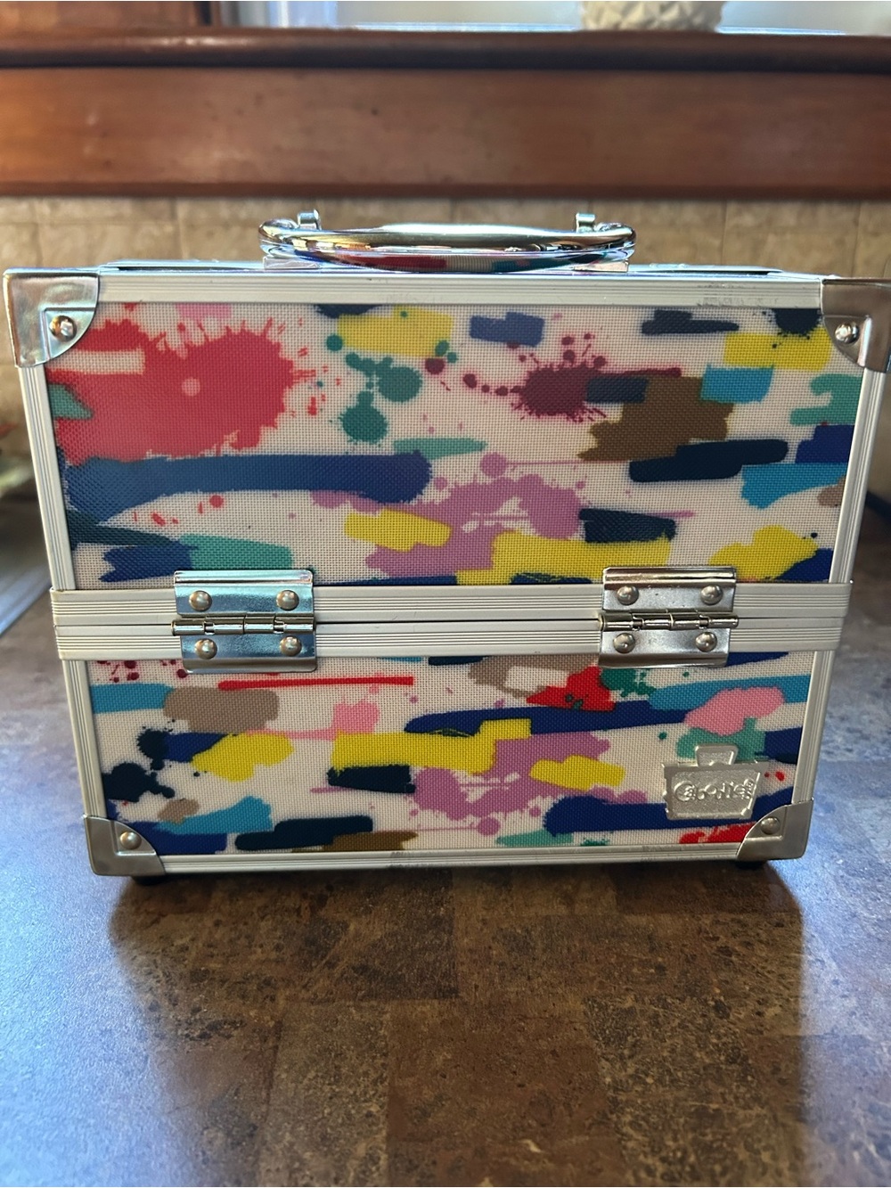 Caboodles Multicolor Paint-Splash Makeup Train Case with keys
